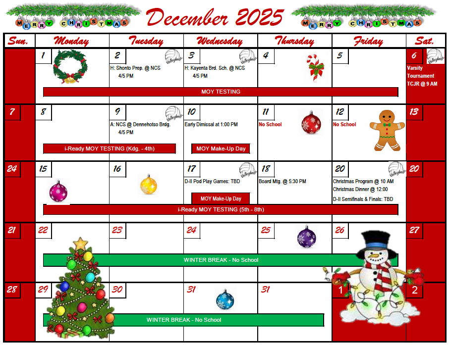 December Activity Calendar