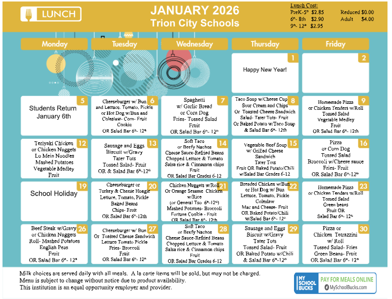 TCS LUNCH MENU: CLICK TO ACCESS READABLE TEXT