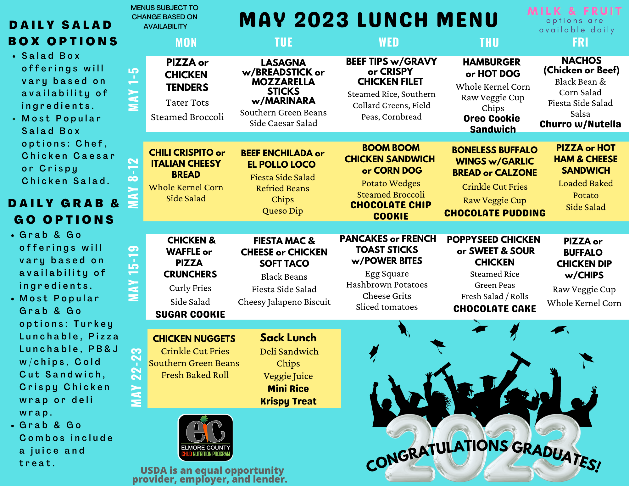 May 2023 Lunch Menu