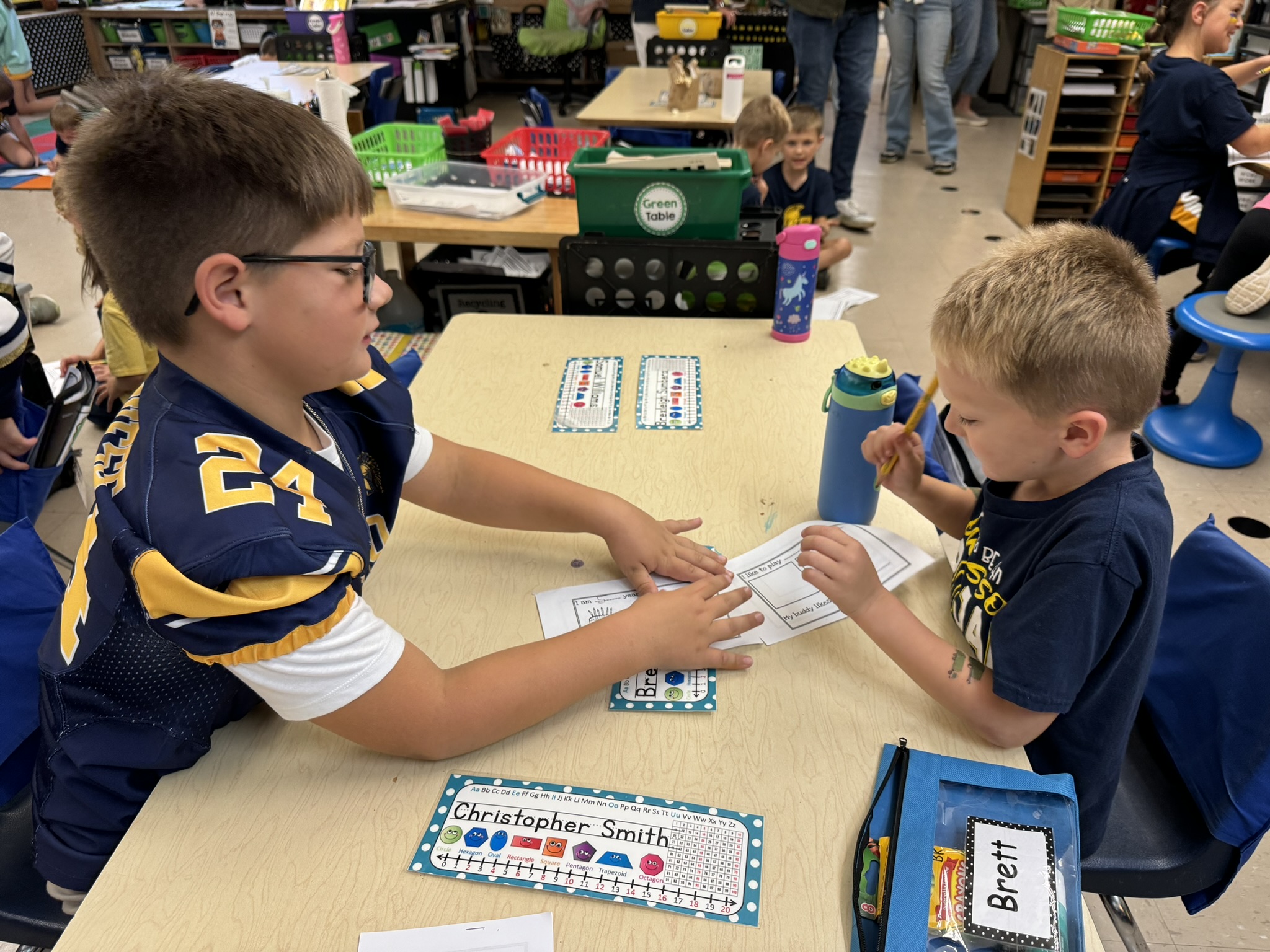 Students writing.