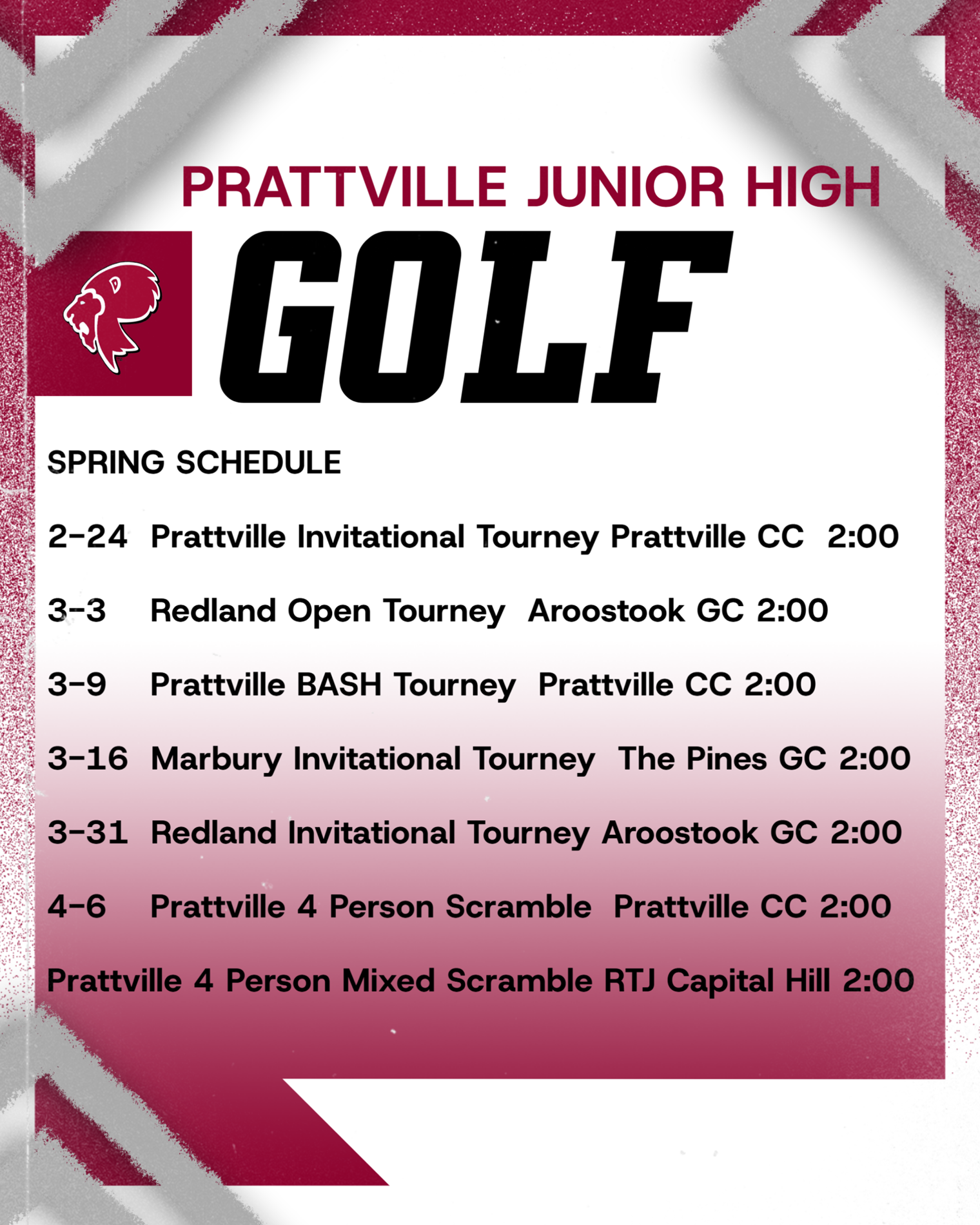 Golf schedule