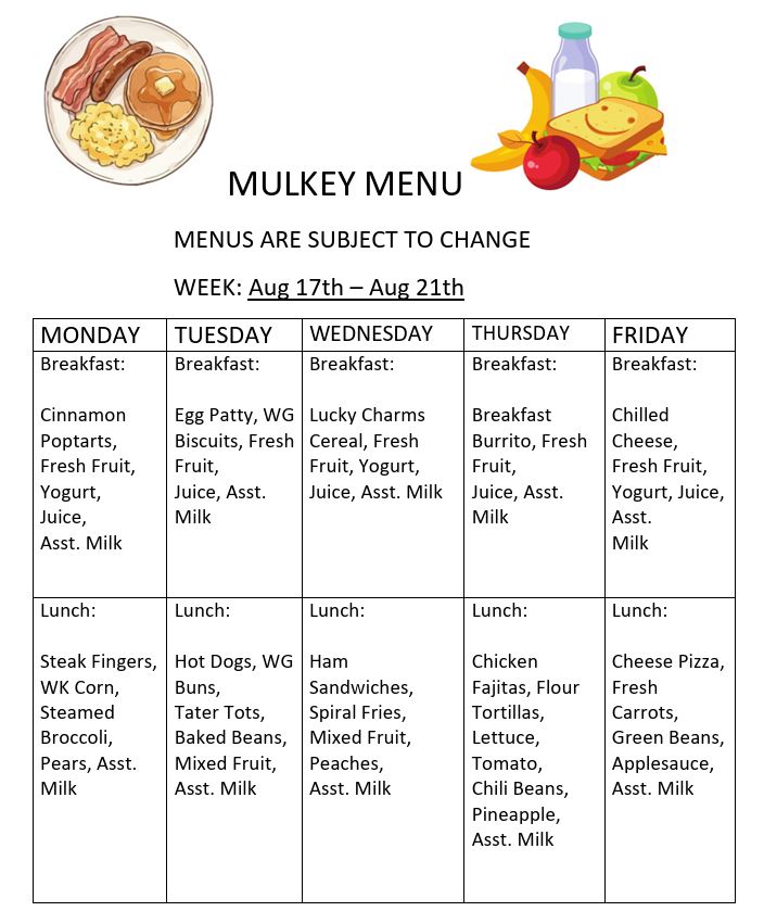 Lunch Menu 8-17 / 8-21
