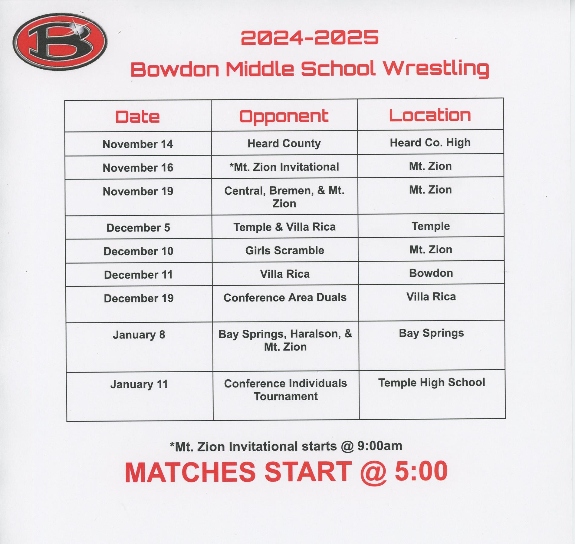 2024-25 Wrestling Schedule 