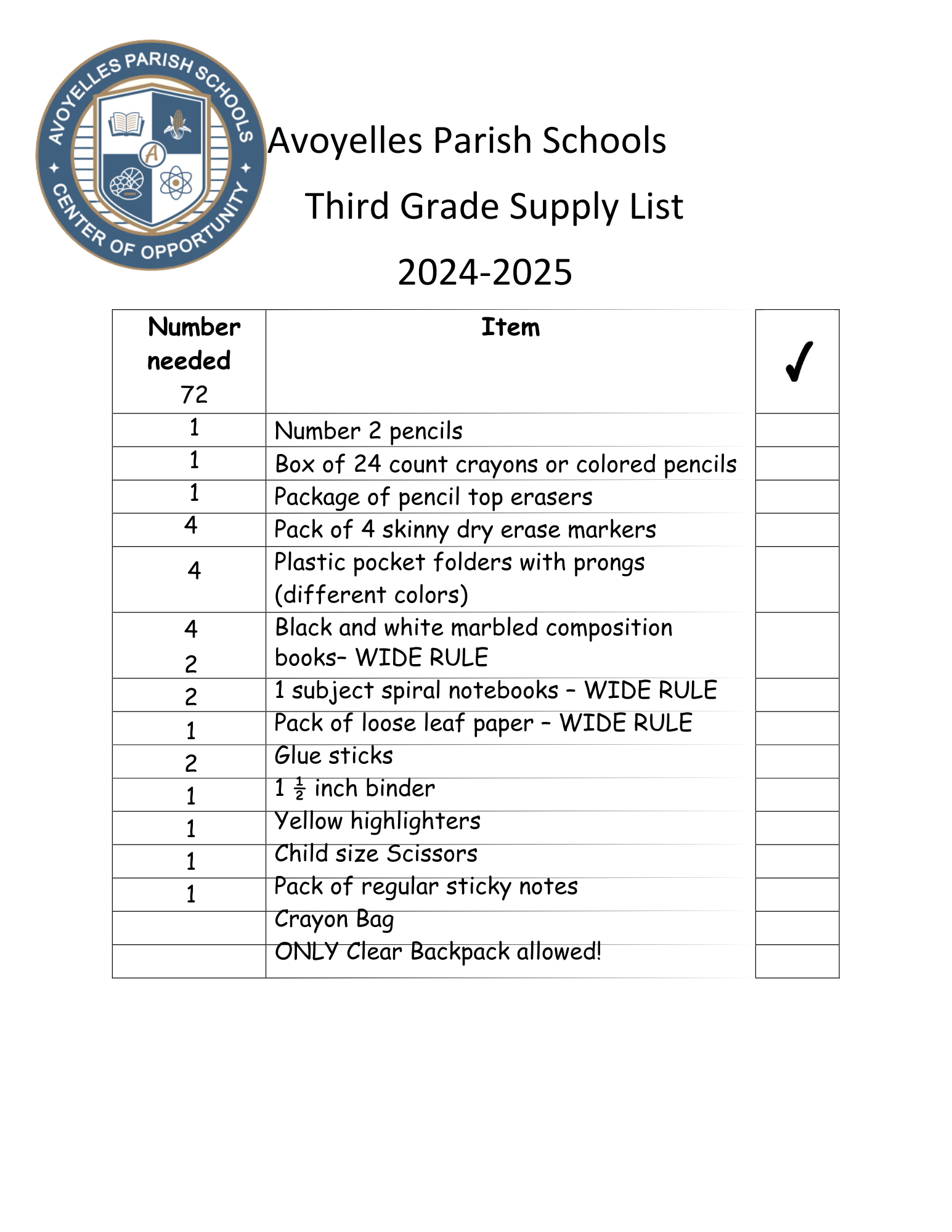 Supply Lists