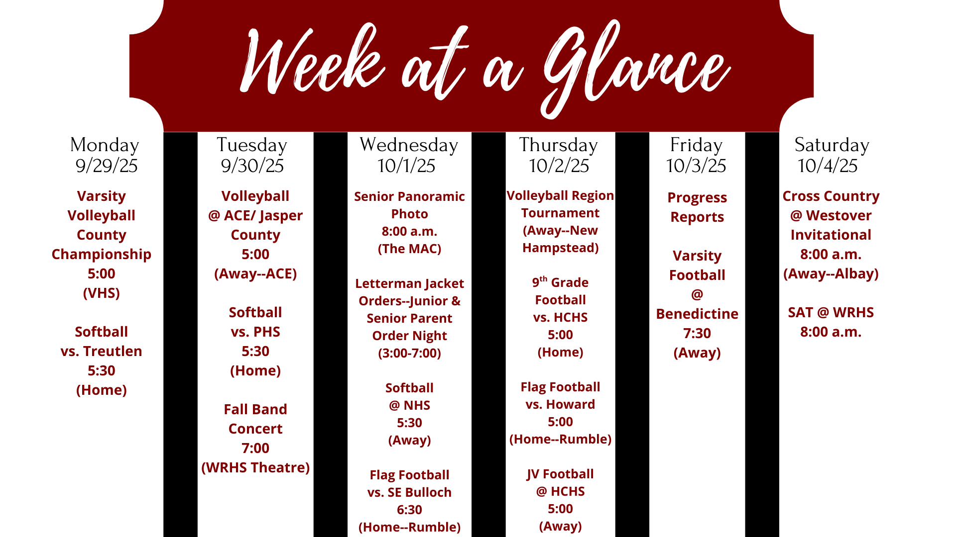 Week at a Glance Sept. 29-Oct. 3