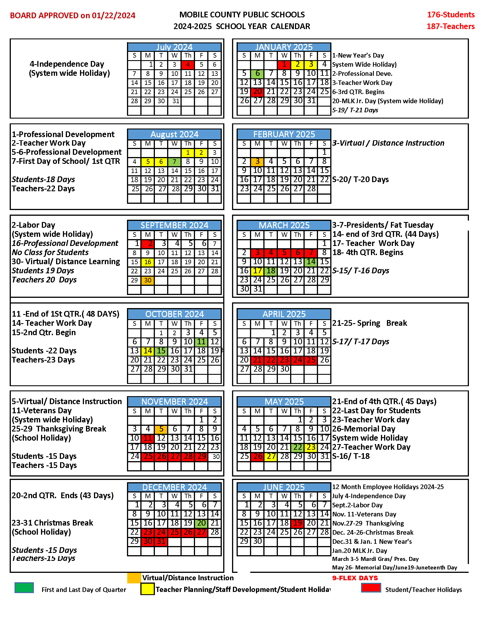 2024-2025 MCPSS School Calendar