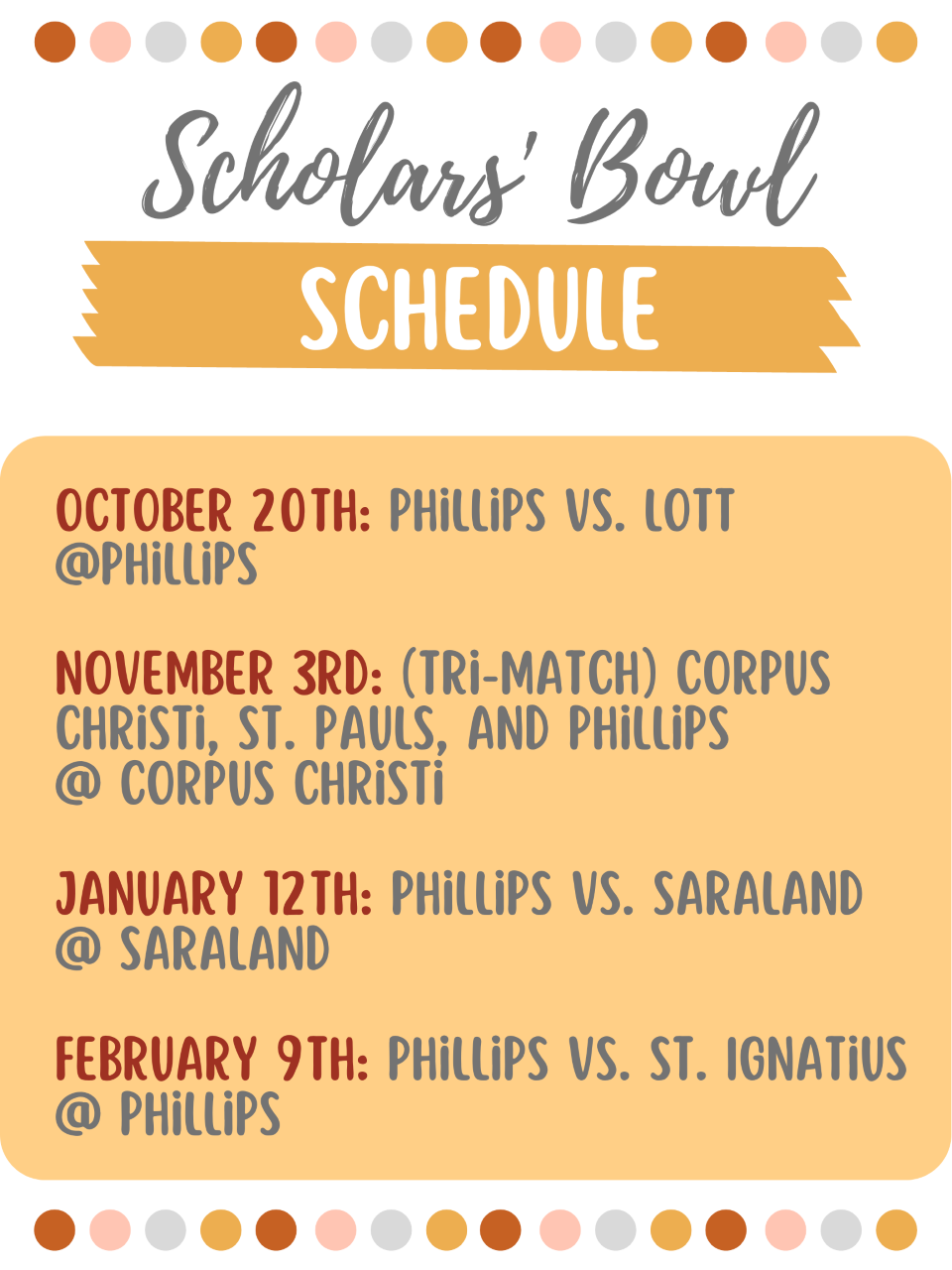 Scholars Bowl Schedule Scholars Bowl Schedule