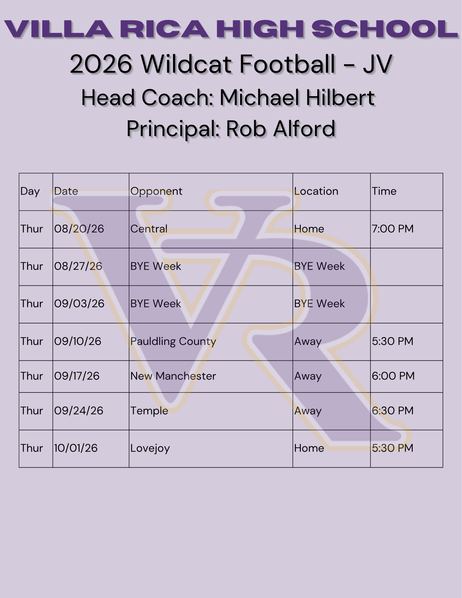 2026 JV Football Schedule 2026 JV Football Schedule