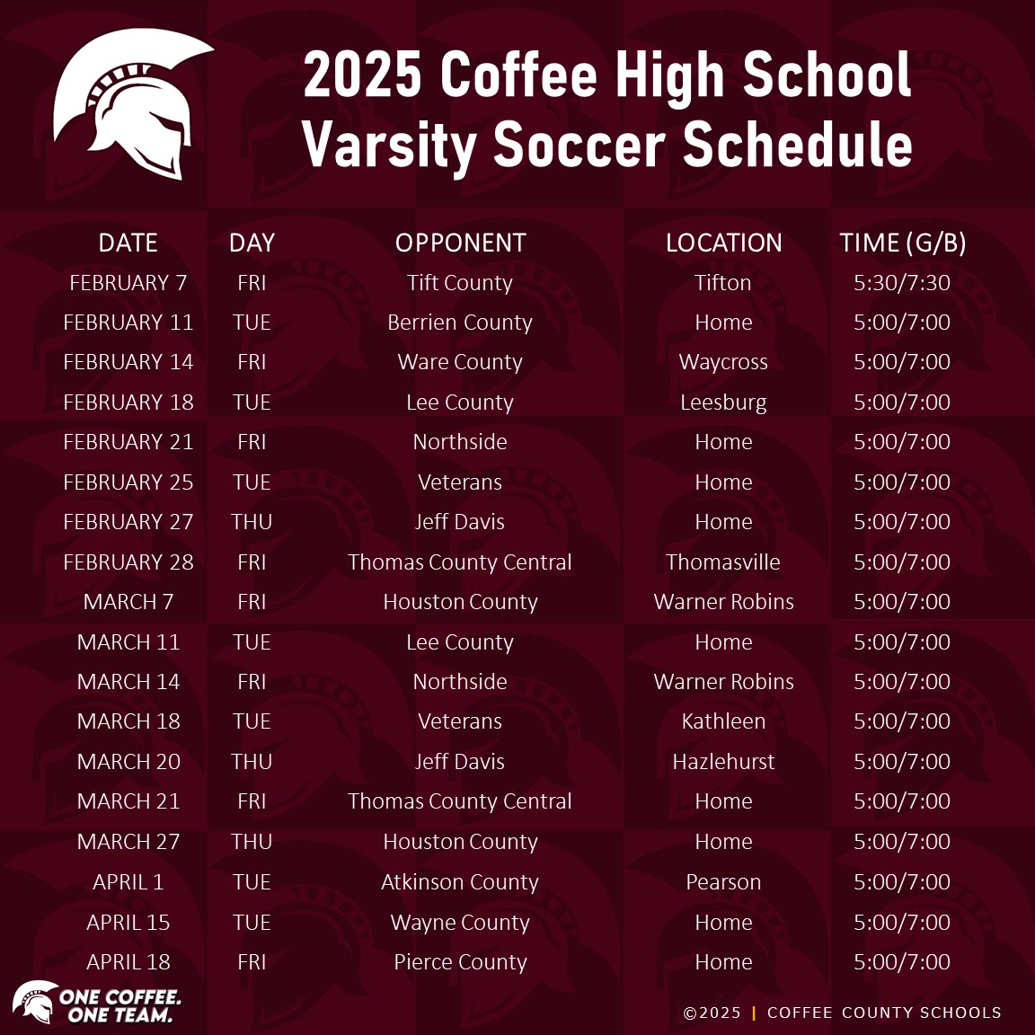 2025 CHS Varsity Soccer Schedule