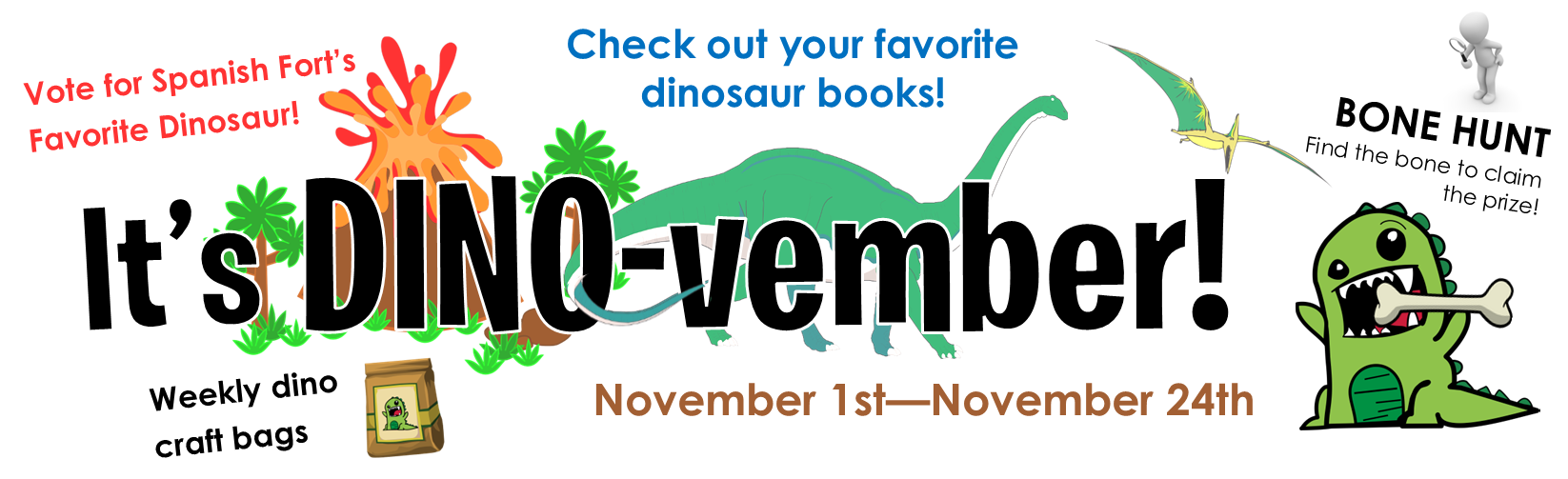 Dinovember thru November 24th at SFPL! Craft bags and dino activities every week thru Thanksgiving.