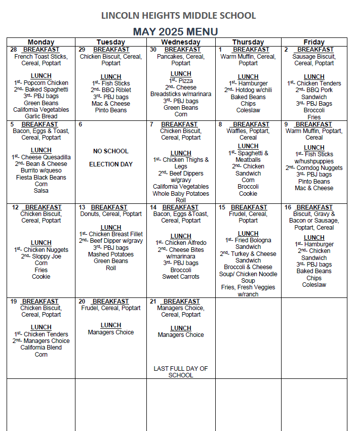 May Menu
