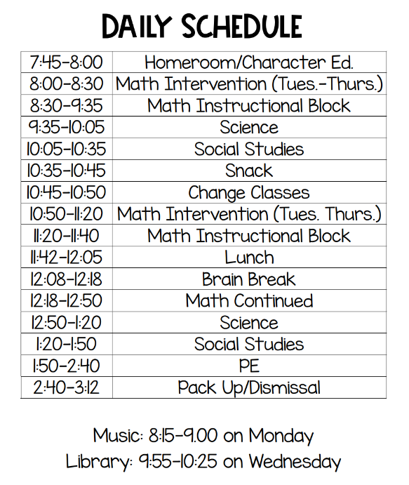 daily schedule daily schedule