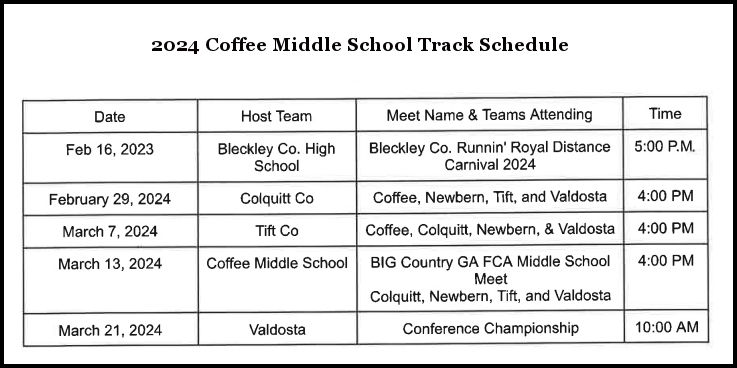 2024 CMS Track & Field Schedule