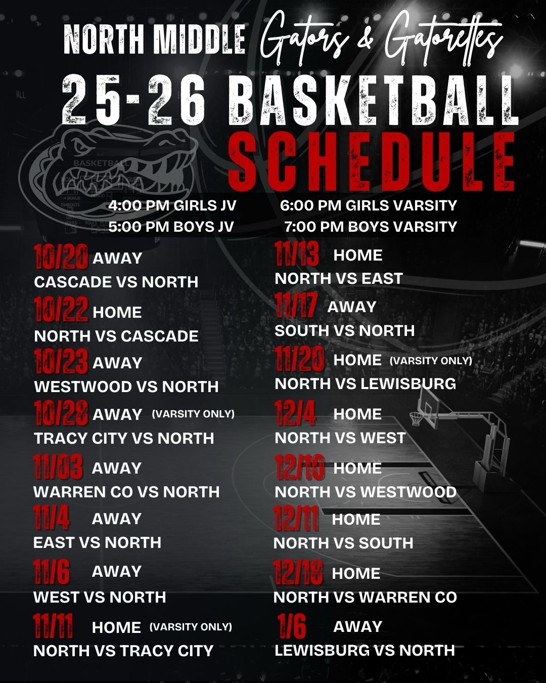 NMS Basketball schedule