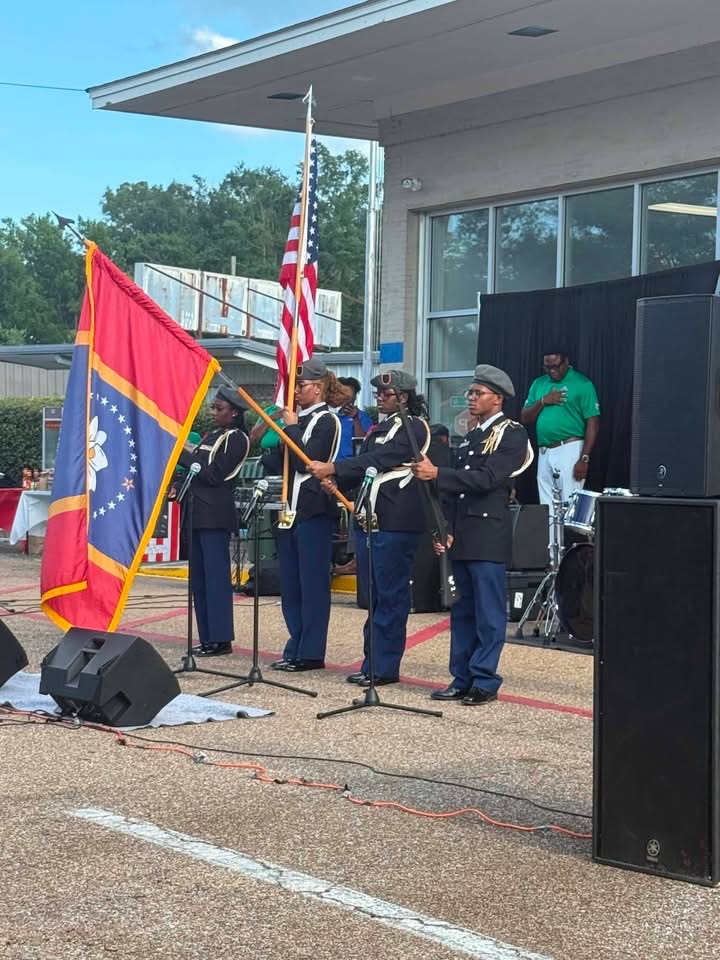 West Point High School JROTC Cadets presenting the United States and Mississippi flags during National Night Out.