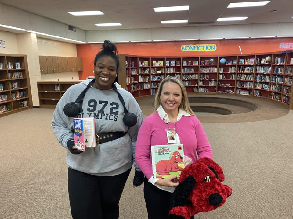 Ms. Gilbert and Ms. Bell dressed up for book character day