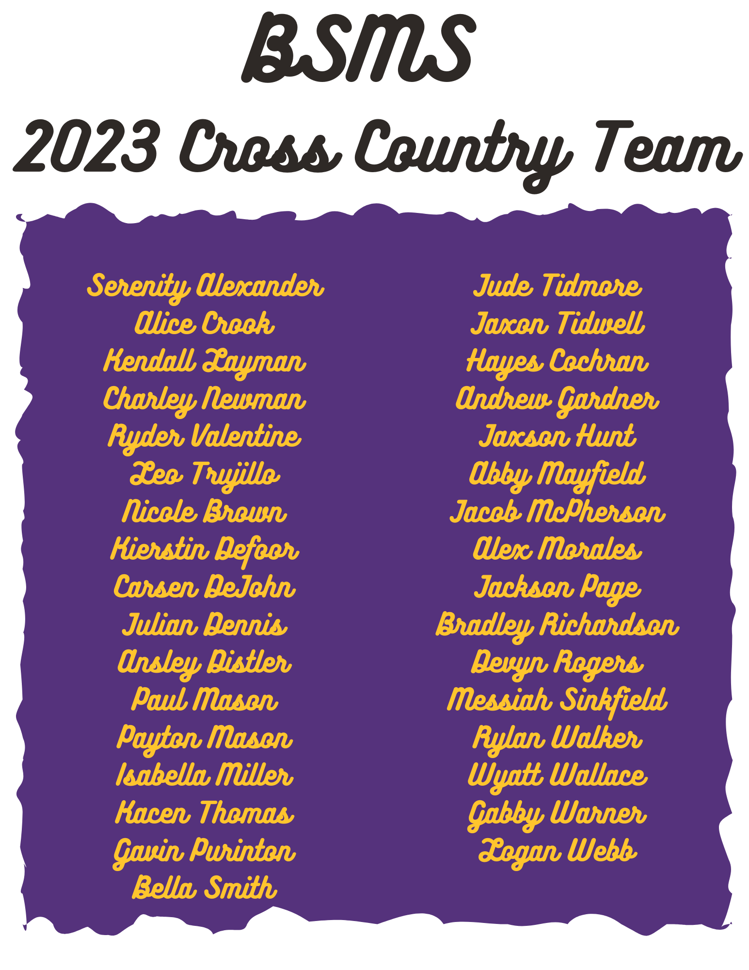2023 BSMS Cross Country Team