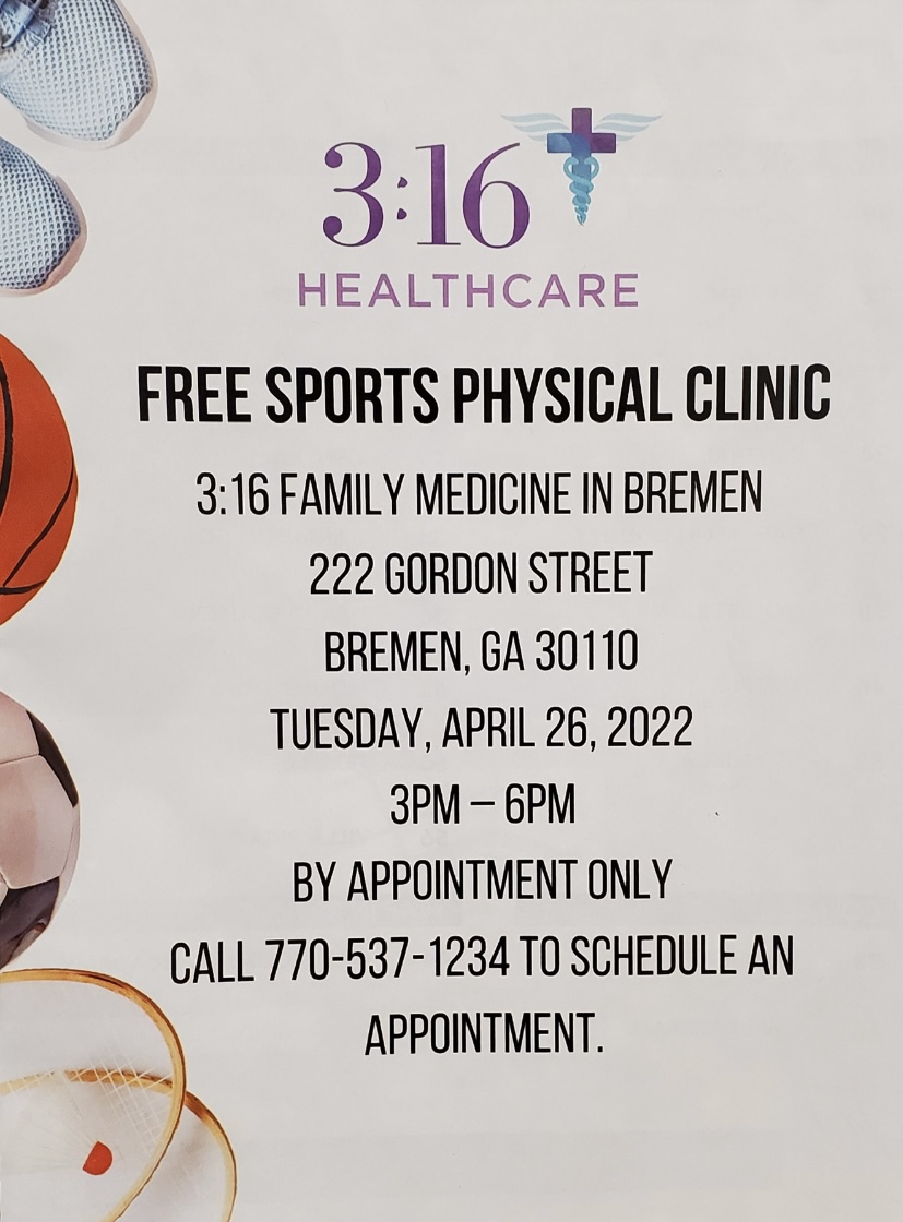 Free Sports Physicals by Appointment only 770-537-1234