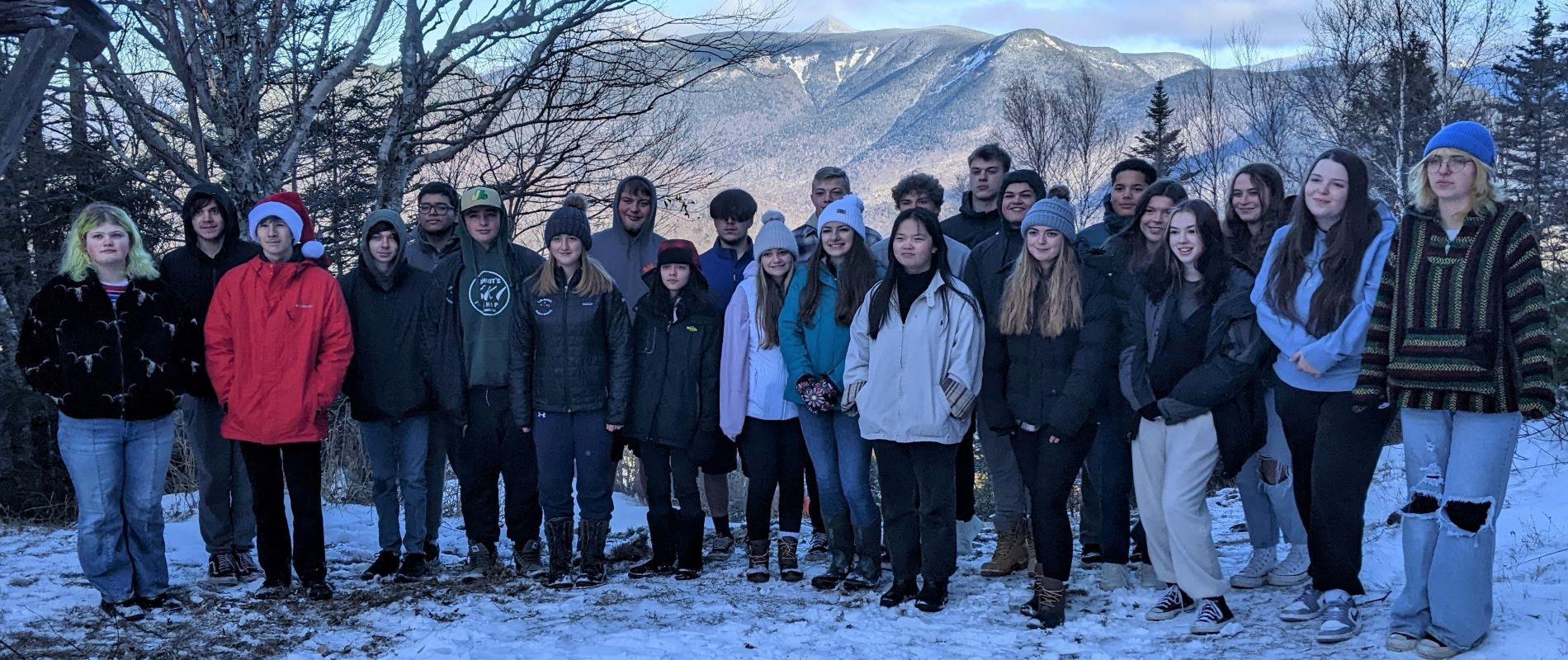 Lin-Wood Senior Class of 2023 gather at the top of Loon Mountain
