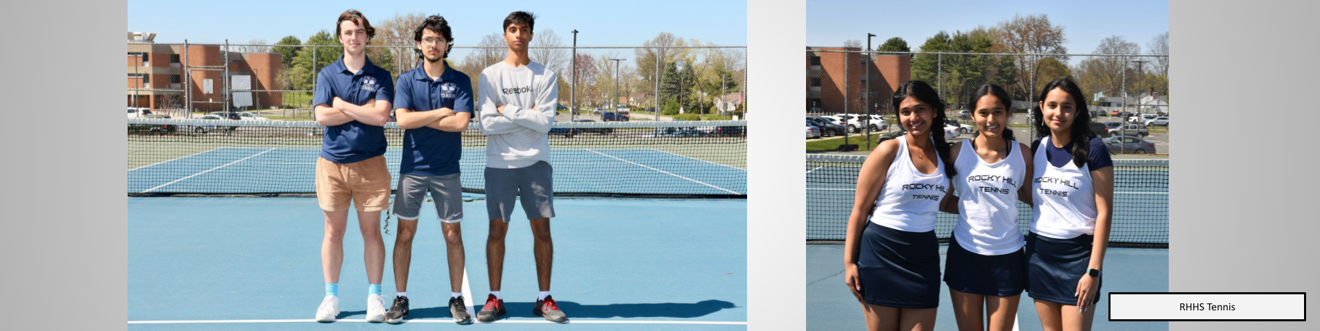 Tennis team members posing for photos