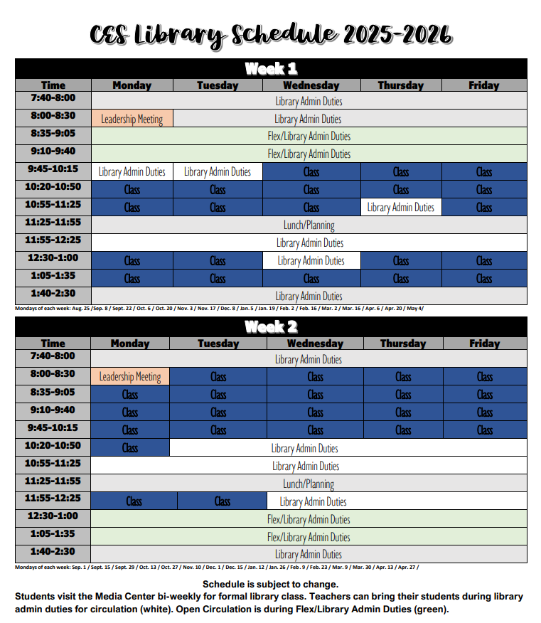 Media Center Schedule
