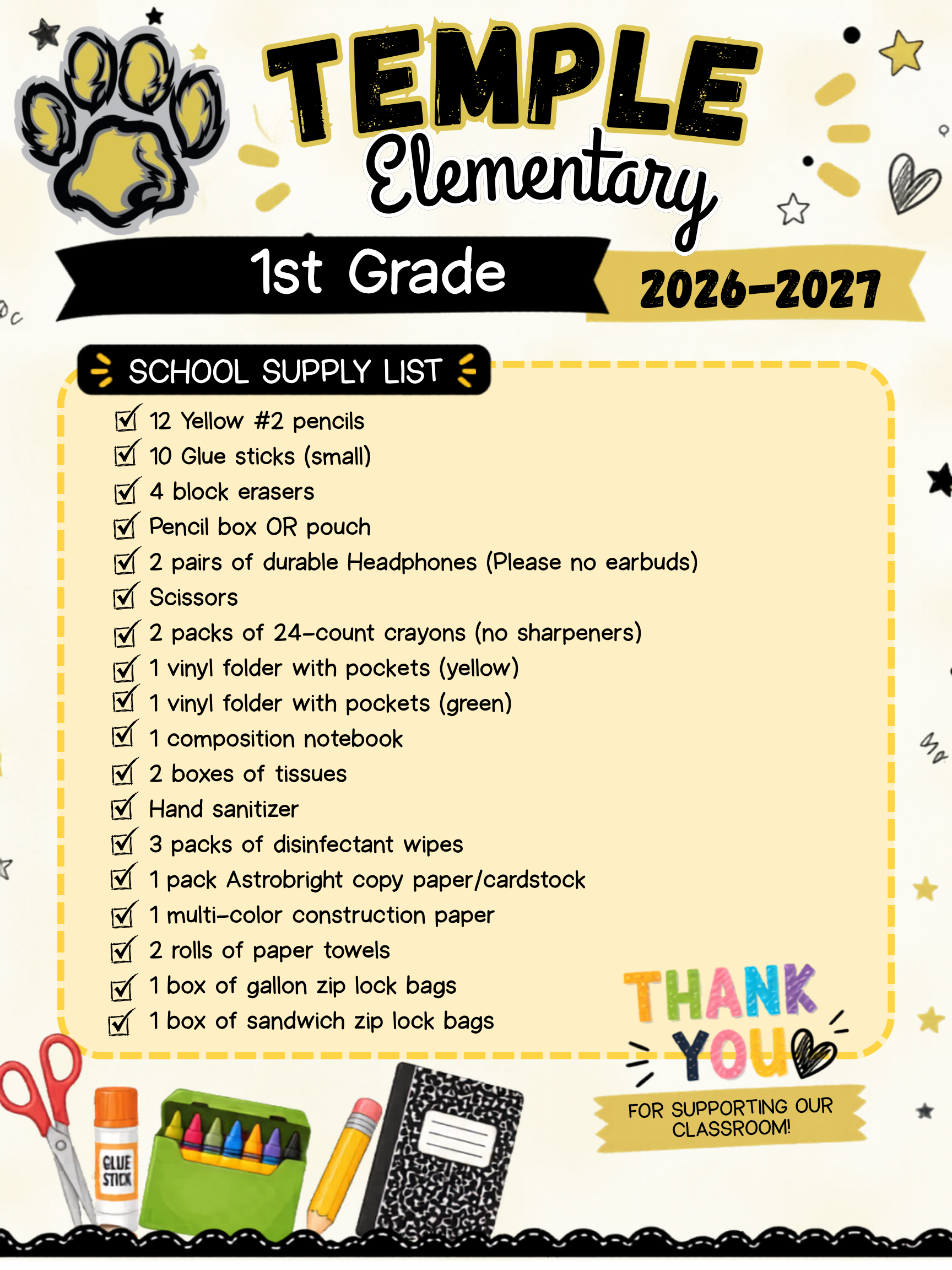 1st Grade Supply List 26-27 1st Grade Supply List 26-27