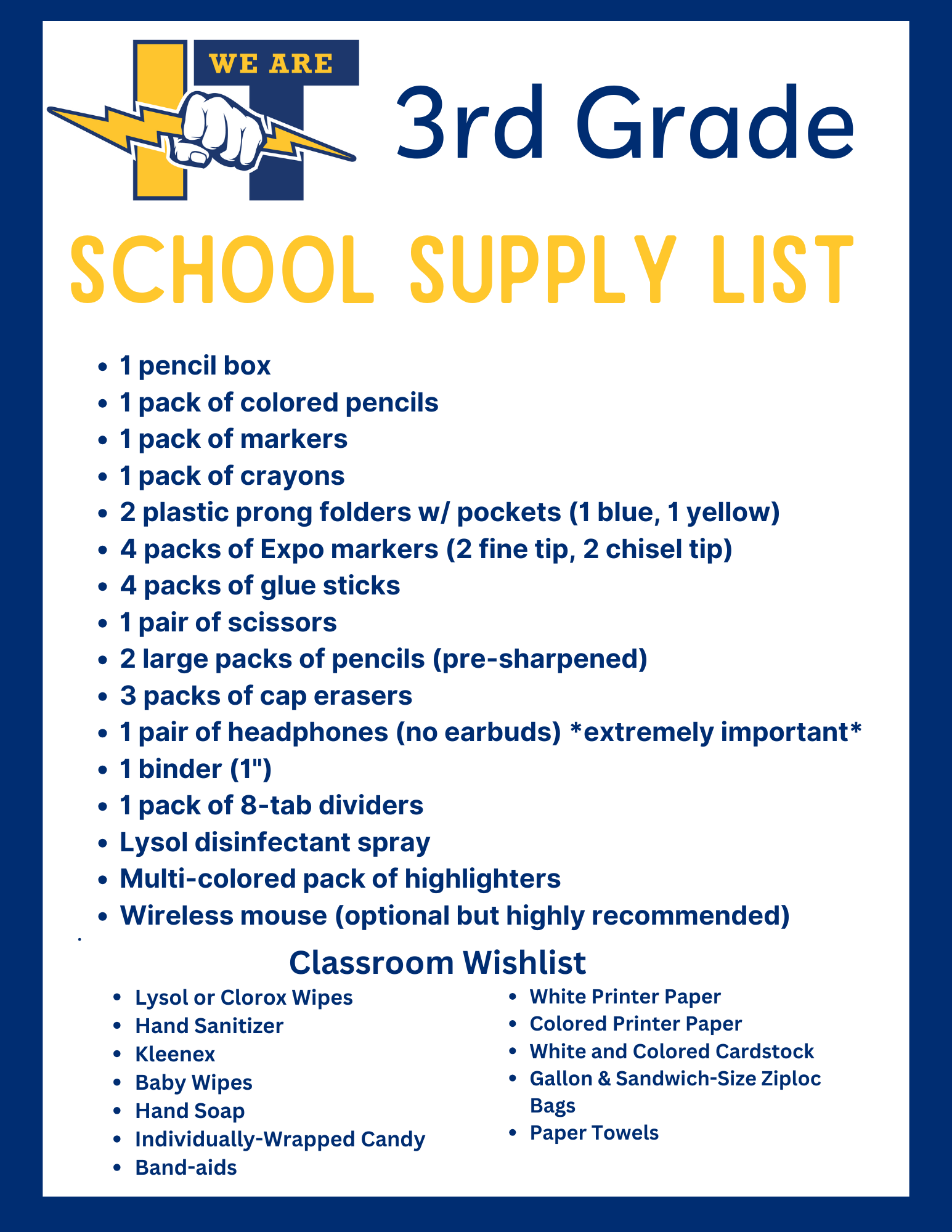 3rd grade supply list 25-26