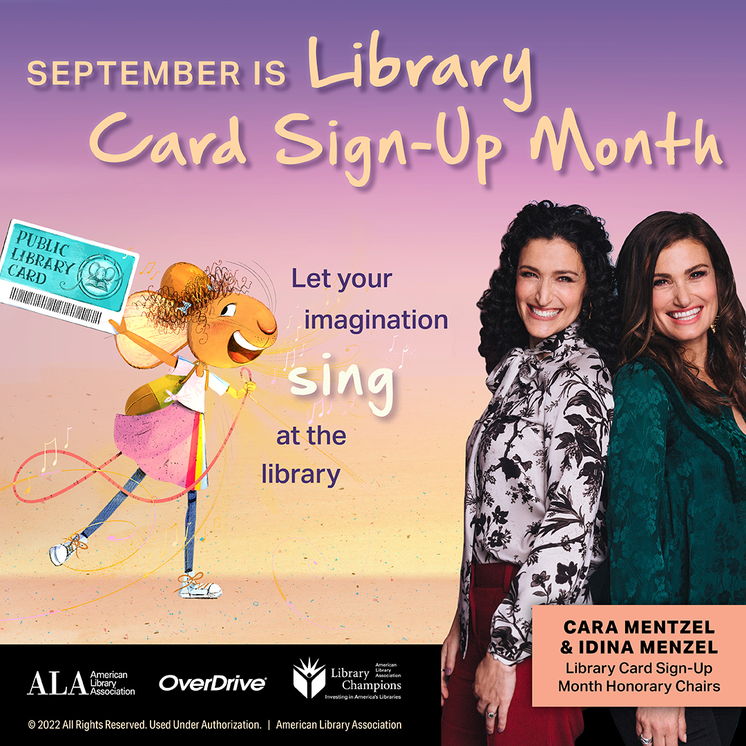 This September, join Idina Menzel (the voice of Elsa), her sister, Cara Mentzel, the American Library Association, and libraries nationwide in singing the praises of a library card.  Also in September, the sisters’ debut picture book, Loud Mouse, about a little mouse named Dee who loves to sing very loudly, will be released by Disney Hyperion.