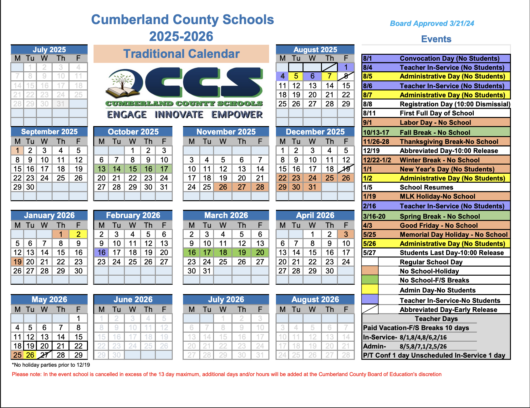 2025-2026 Traditional  Calendar 