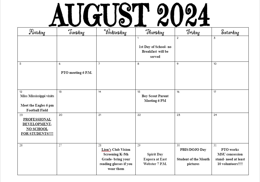 Aug. 2024 Calendar