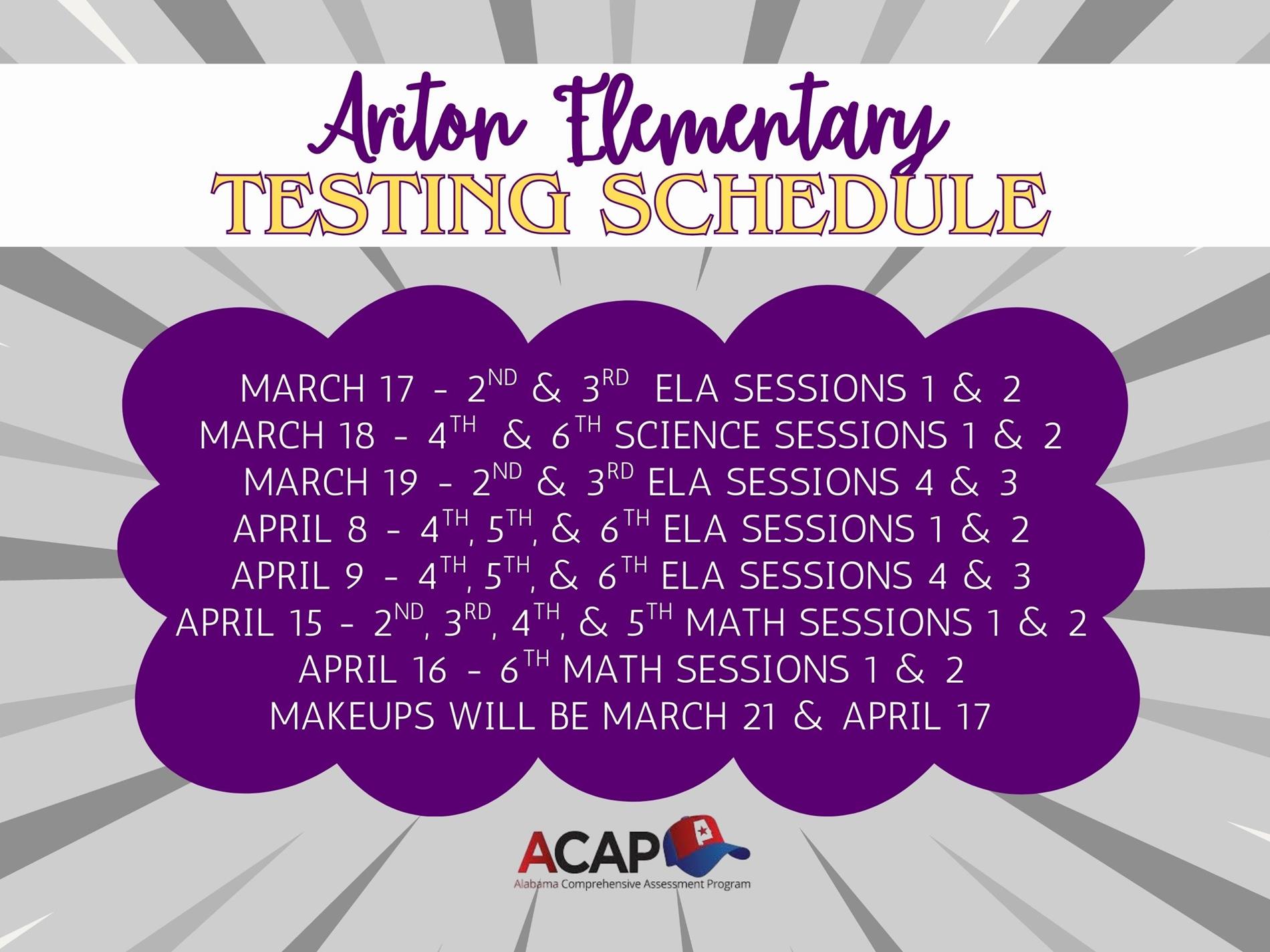 testing schedule acap