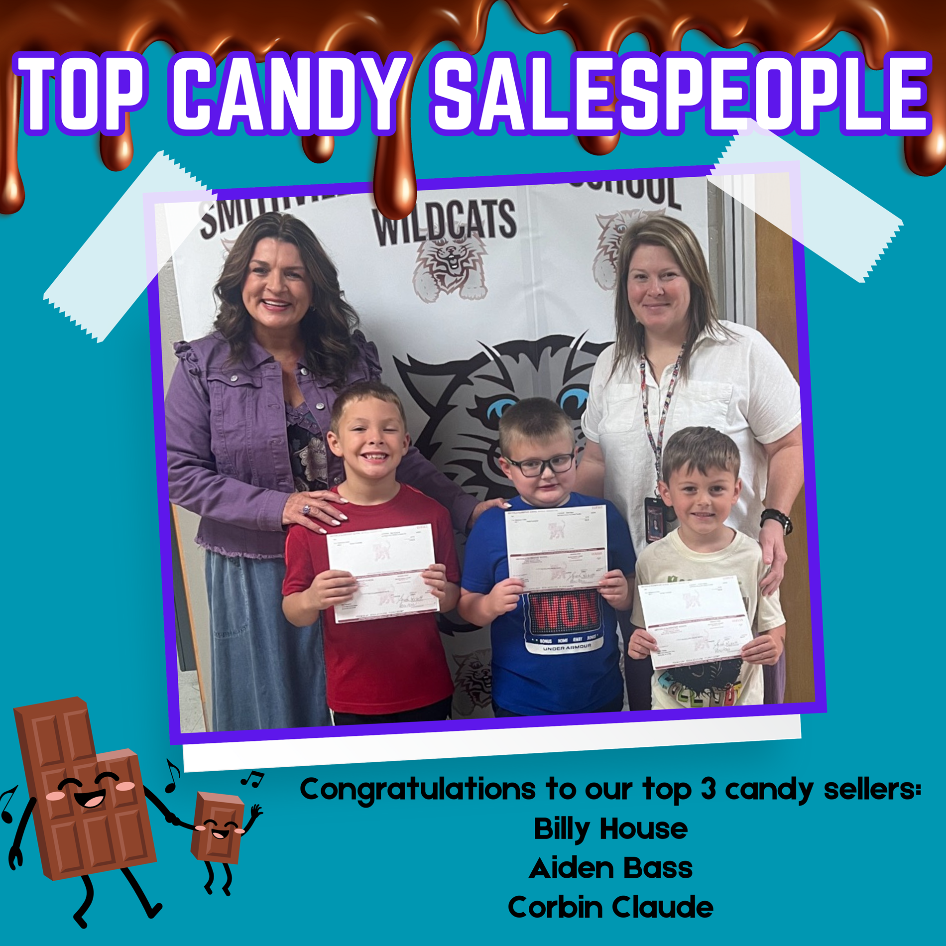 Top candy sellers Billy House, Aiden Bass, Corbin Claude