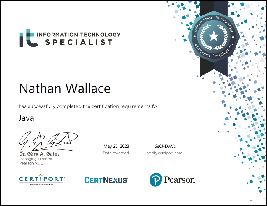 Nathan Wallace's ITS Java Certification