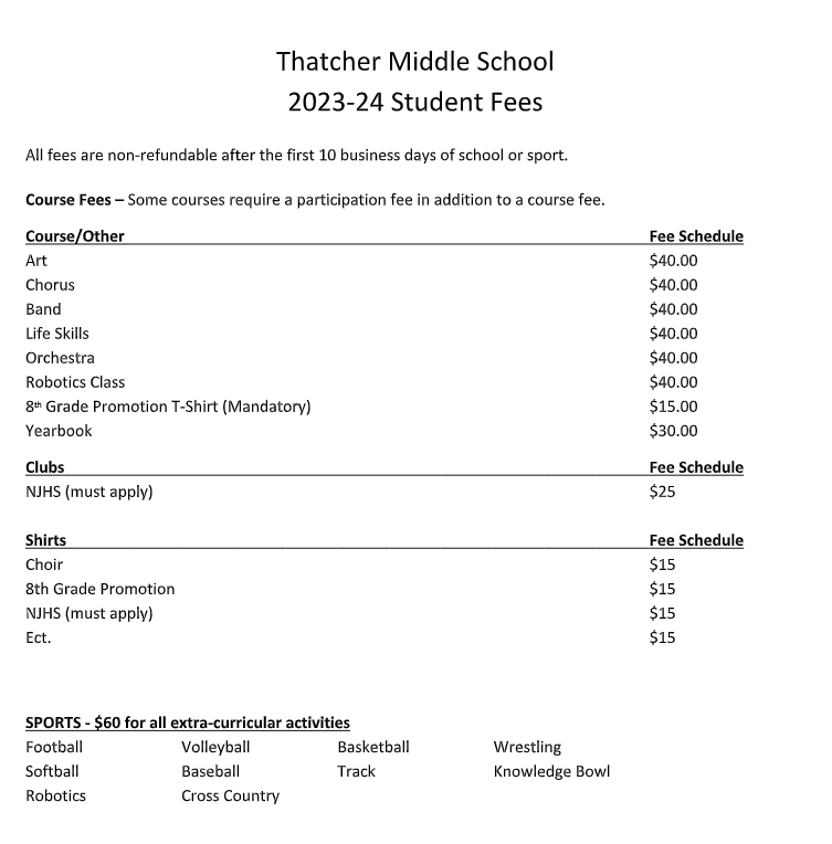 TMS Student Fees 23-24