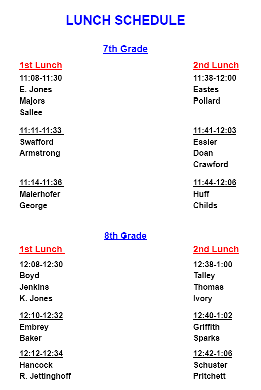 lunch schedule