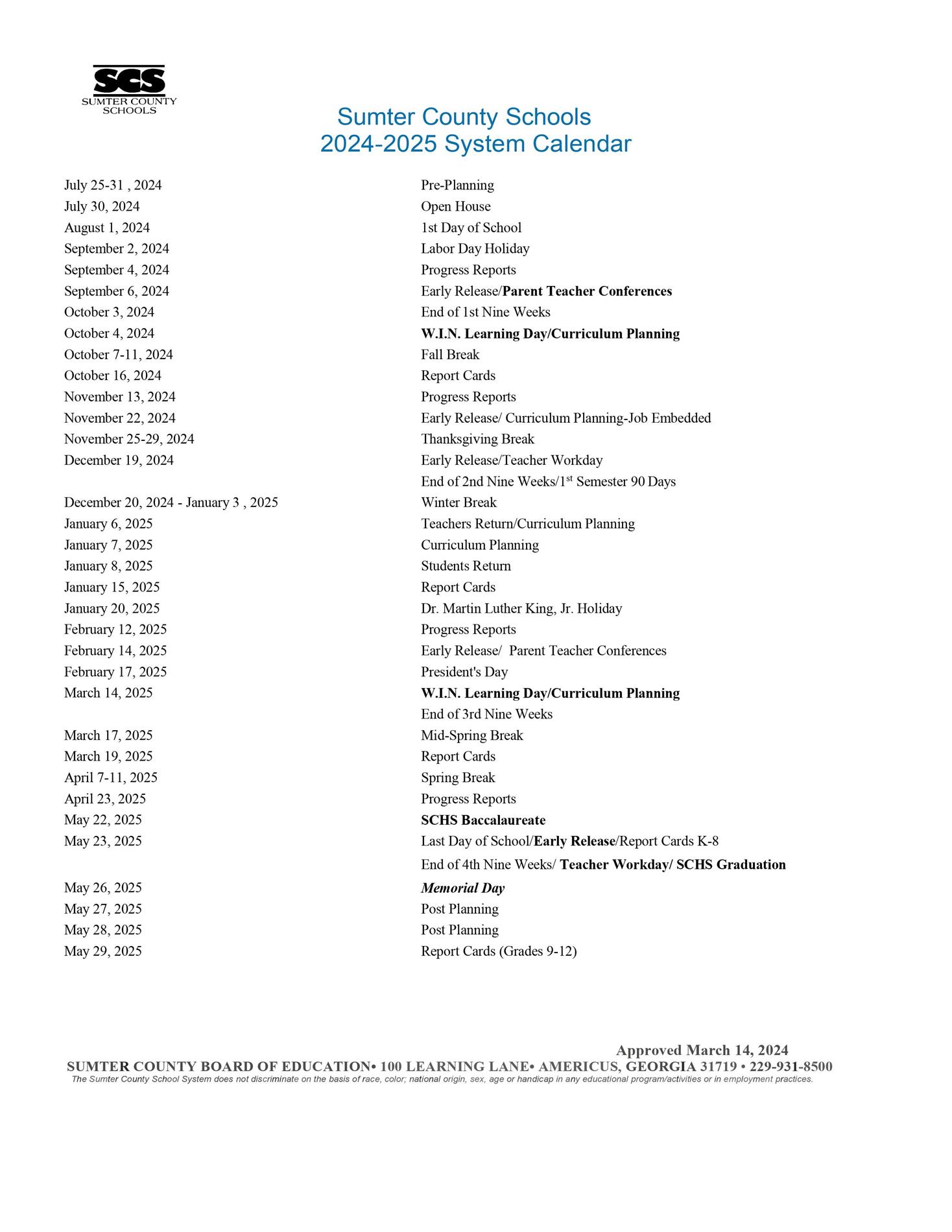 Calendar - Sumter County Schools