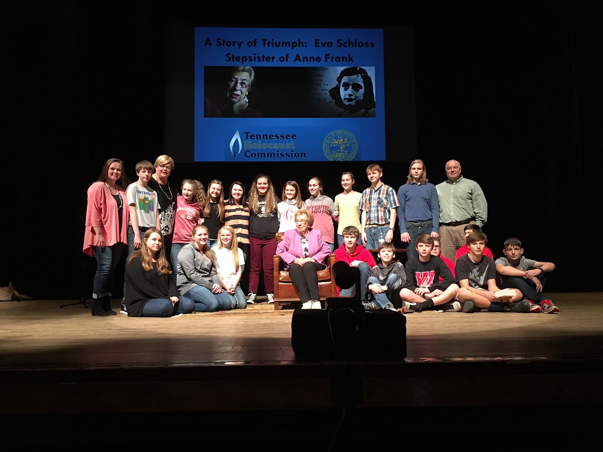Students with Holocaust survivor Eva Schloss