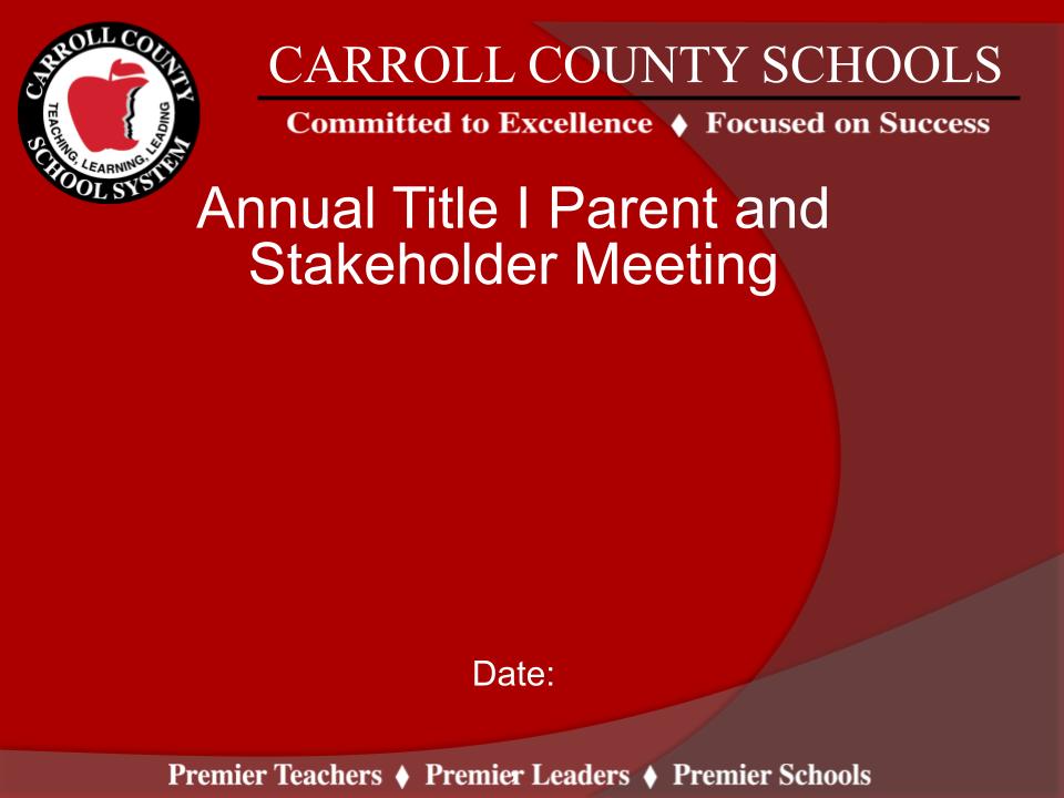 Screen capture of opening slide for annual title i parent and stakeholder meeting.