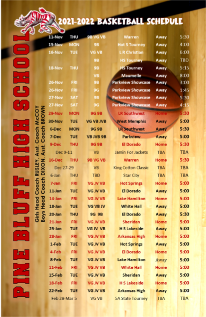 PBHS Basketball Schedule