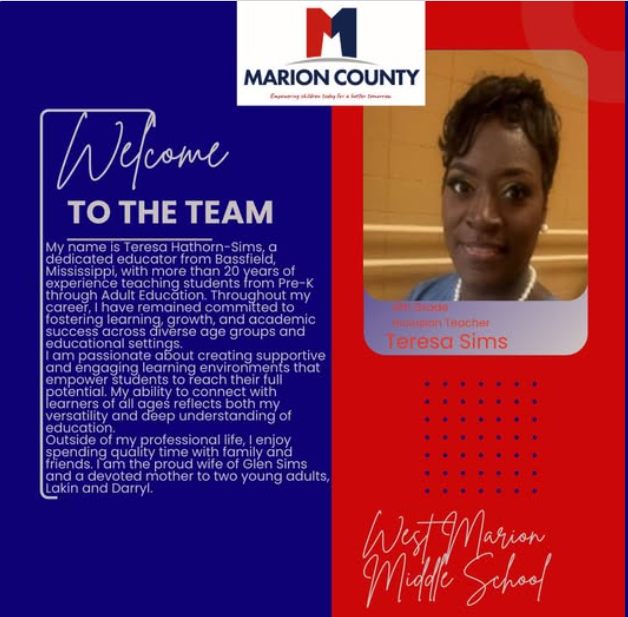 Welcome Ms. Hathorn-Sims, 6th Grade Inclusion