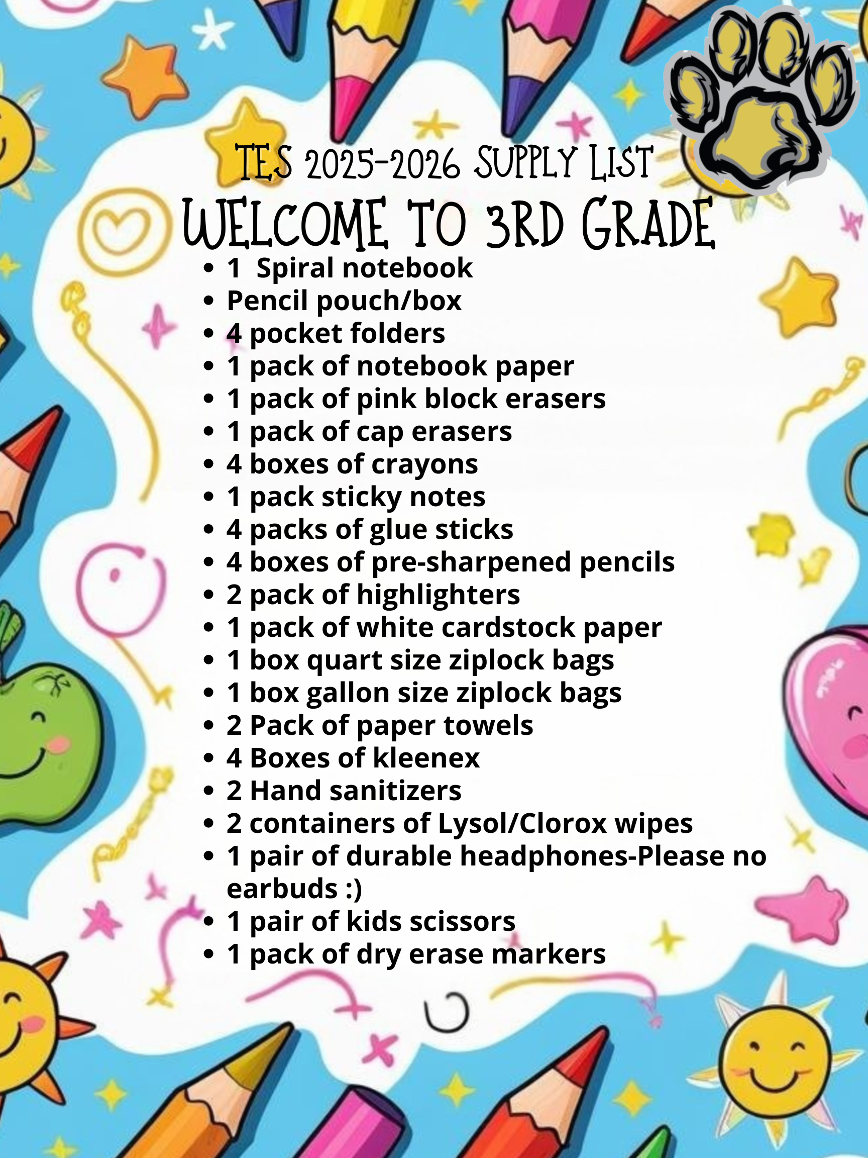 3rd Grade Supply List
