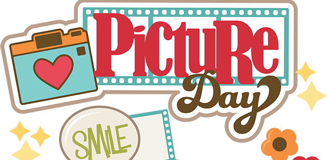School Picture Day image with camera, heart, film strip clip art and the word smile