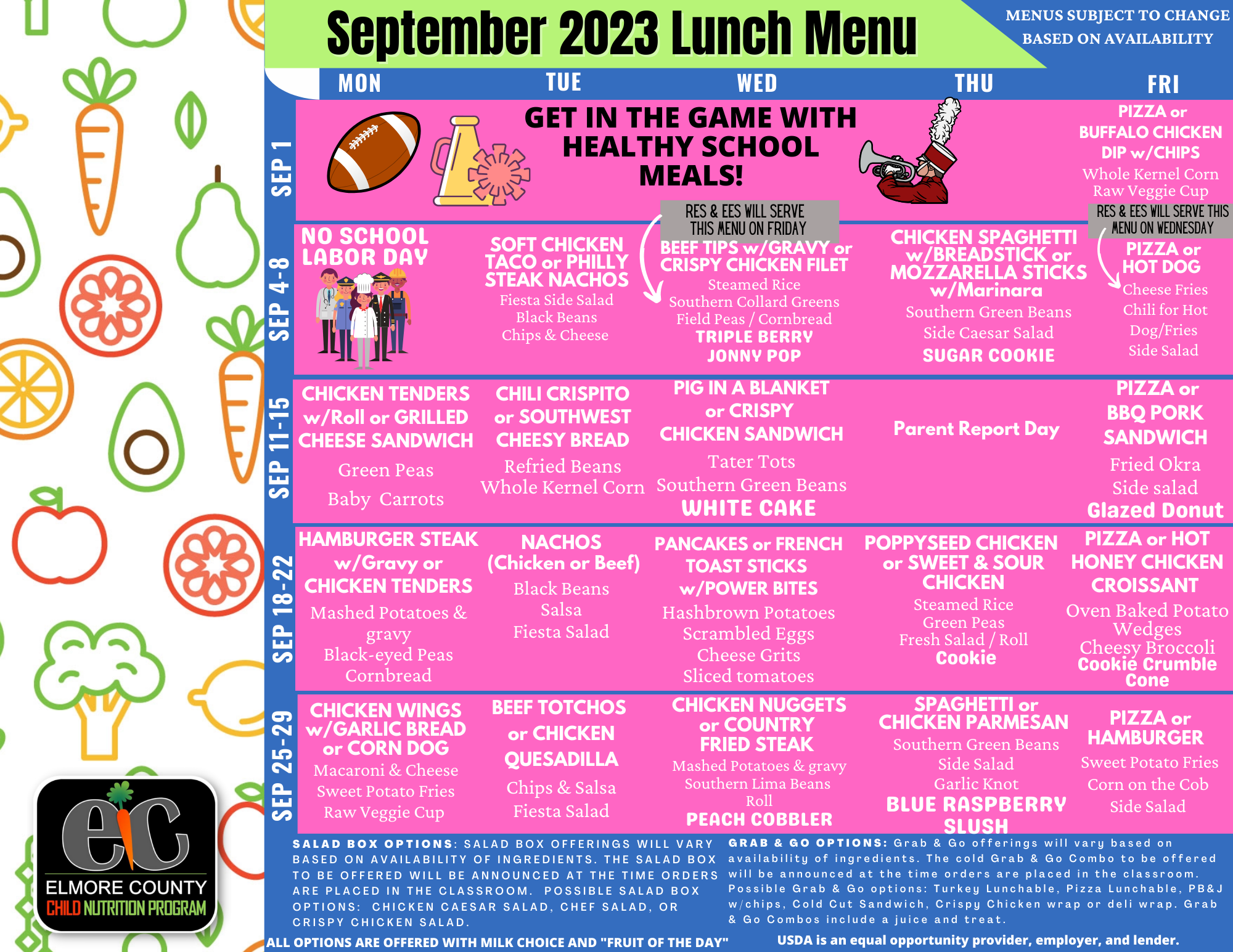 September 2023 Lunch Menu