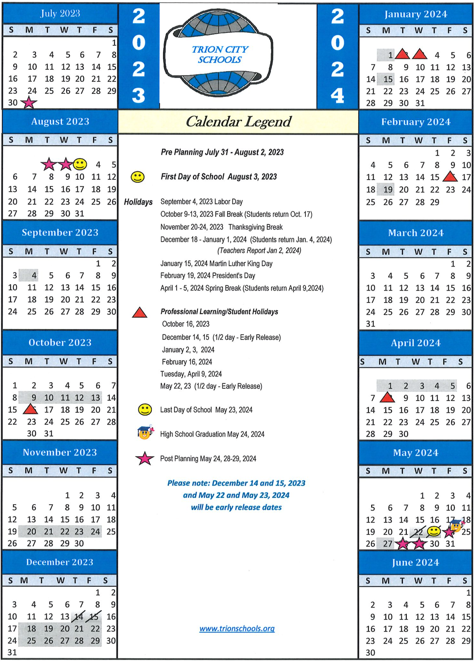 Trion City Schools Calendar 2024 - PublicHolidays.com