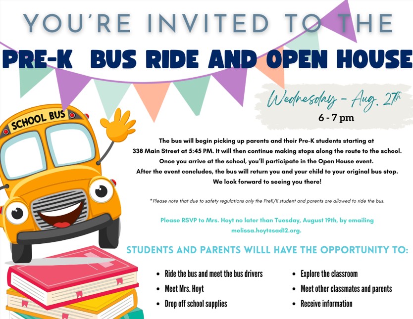 Pre - K Bus Ride and Open House Flyer