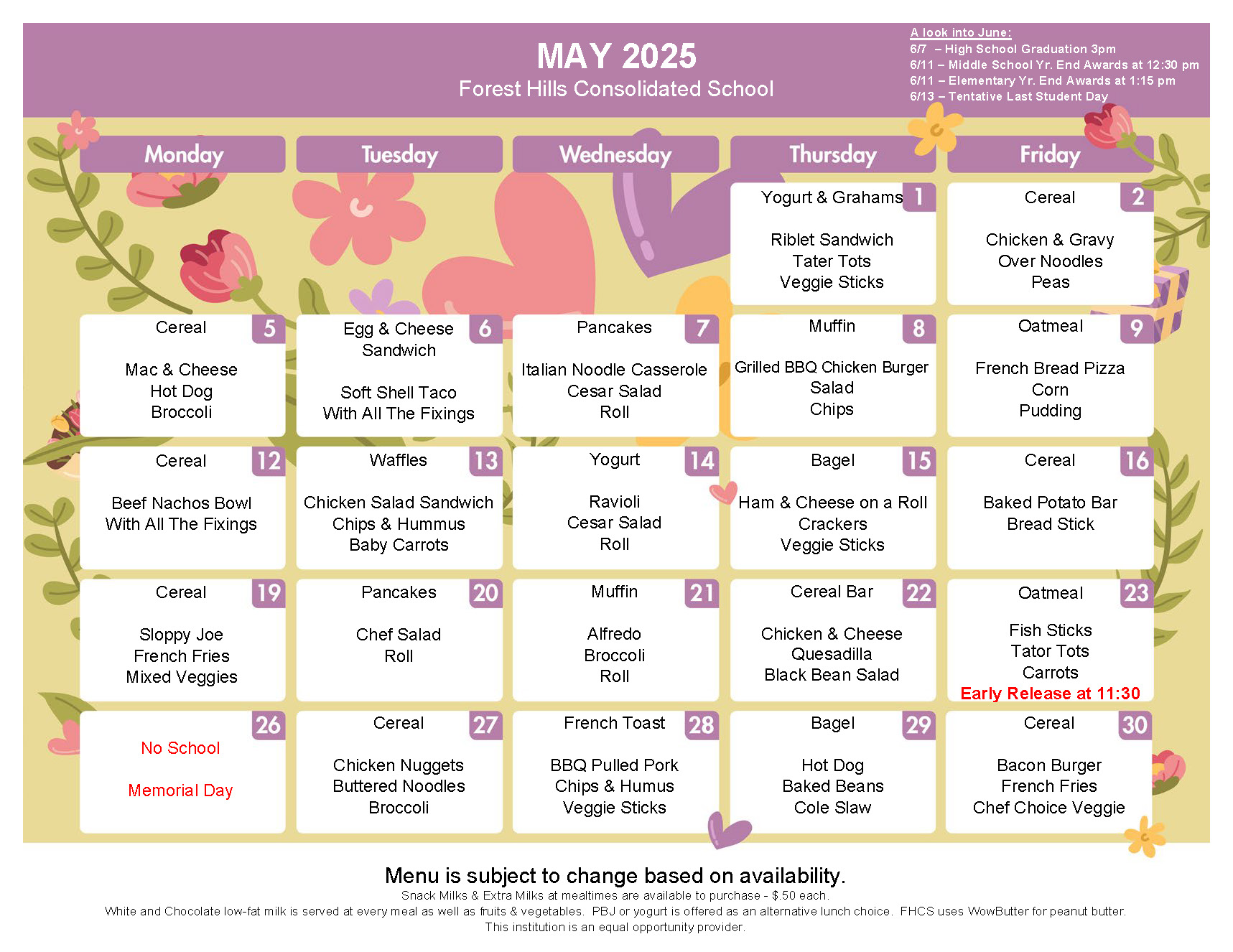 May 2025 Menu