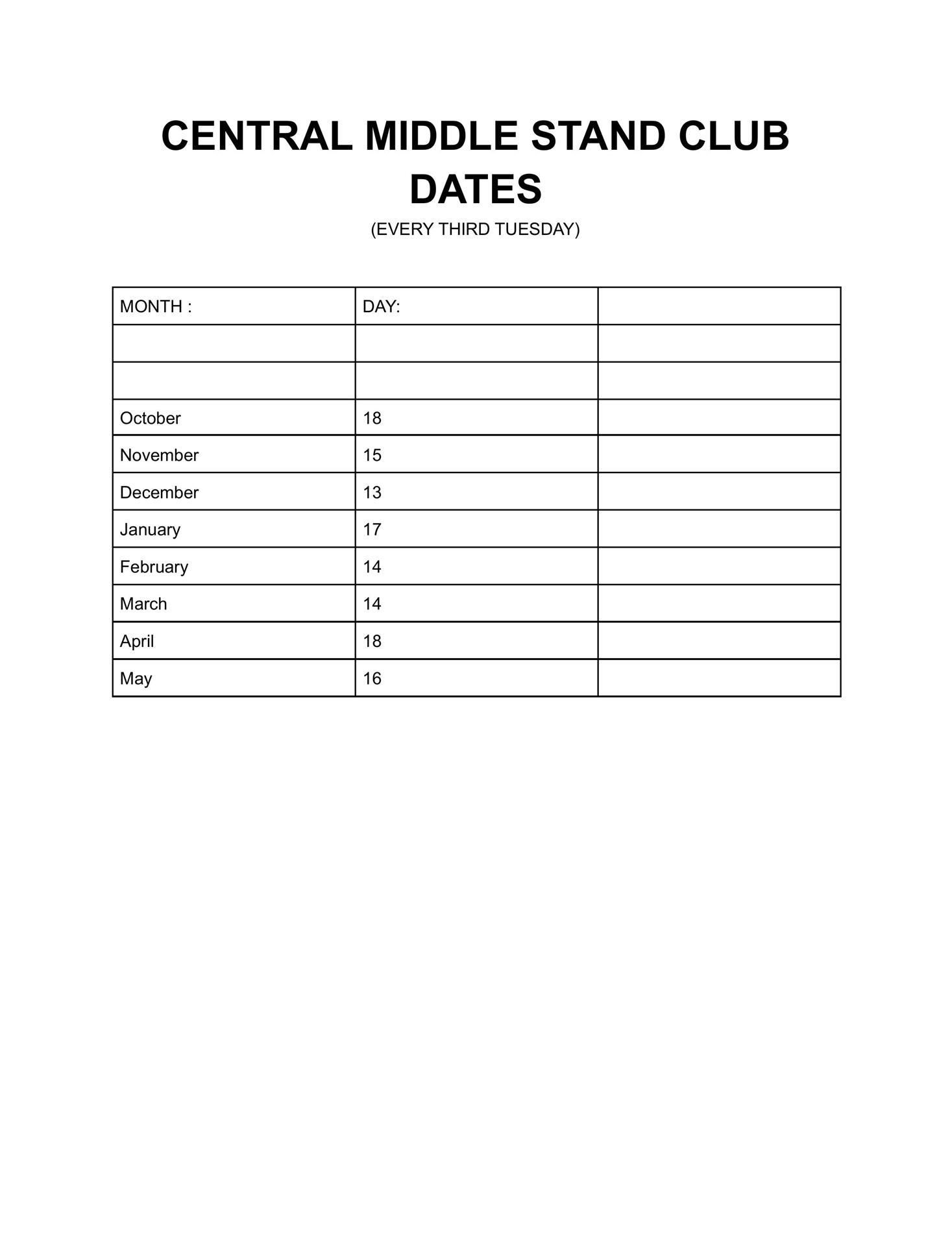 STAND Club dates