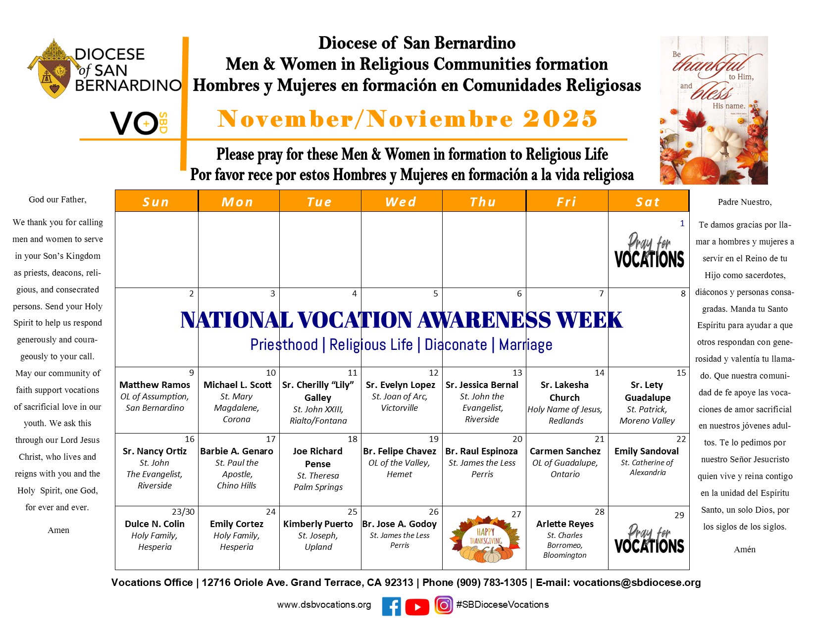 Vocations Calendar Nov 2025