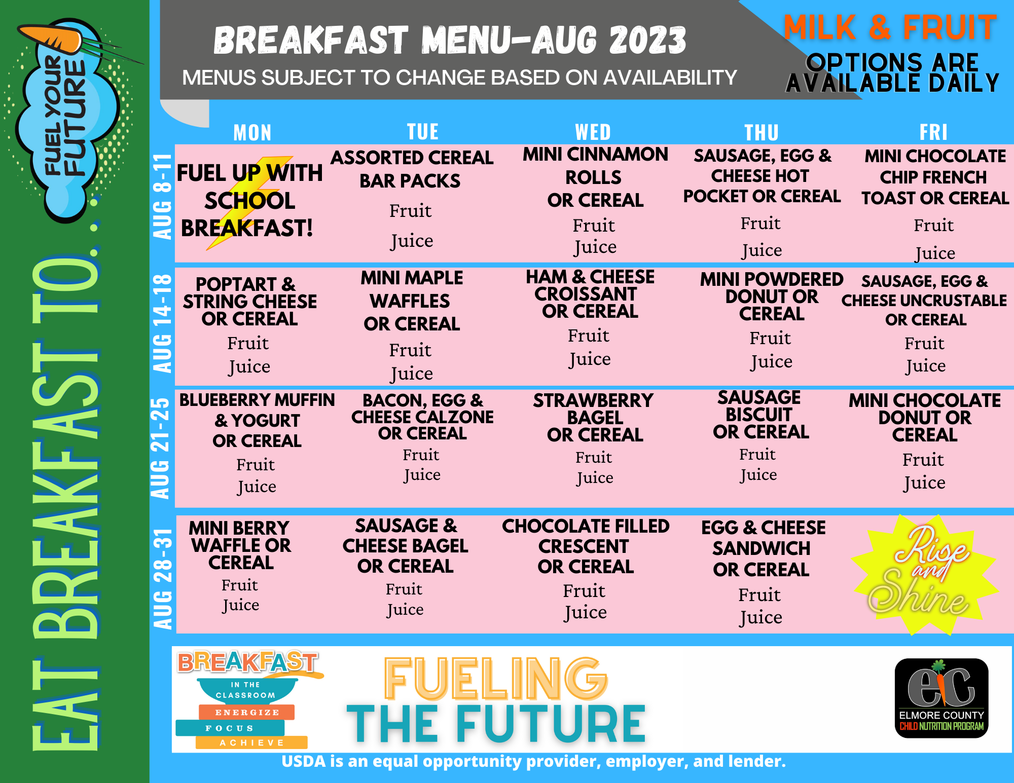 August 2023 Breakfast Menu