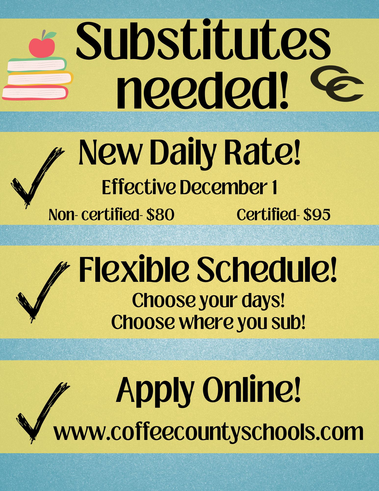 New Daily Rate for Substitutes!